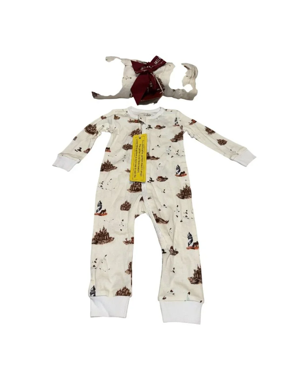 NWT Milkbarn Sandcastle Cotton Zipper Pajama & Blanket Baby Size 6-9 Months